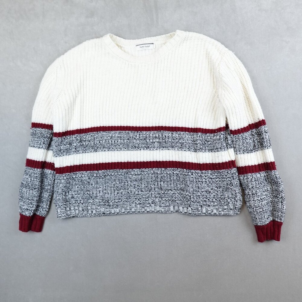 Naf Naf Knit Sweater Cropped Boxy Striped